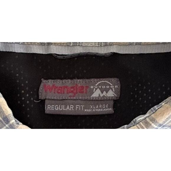 Wrangler Outdoor Short Sleeve Button Down Shirt Men's Size XL Plaid Tan Green‎ - Picture 7 of 10